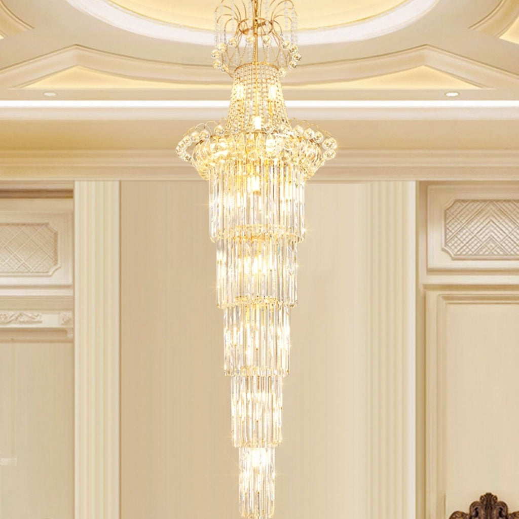 New Style Royal Large Crystal Chandelier Long Ceiling Lighting Fixture For Living Room Staircase/ Entryway - fovolighting