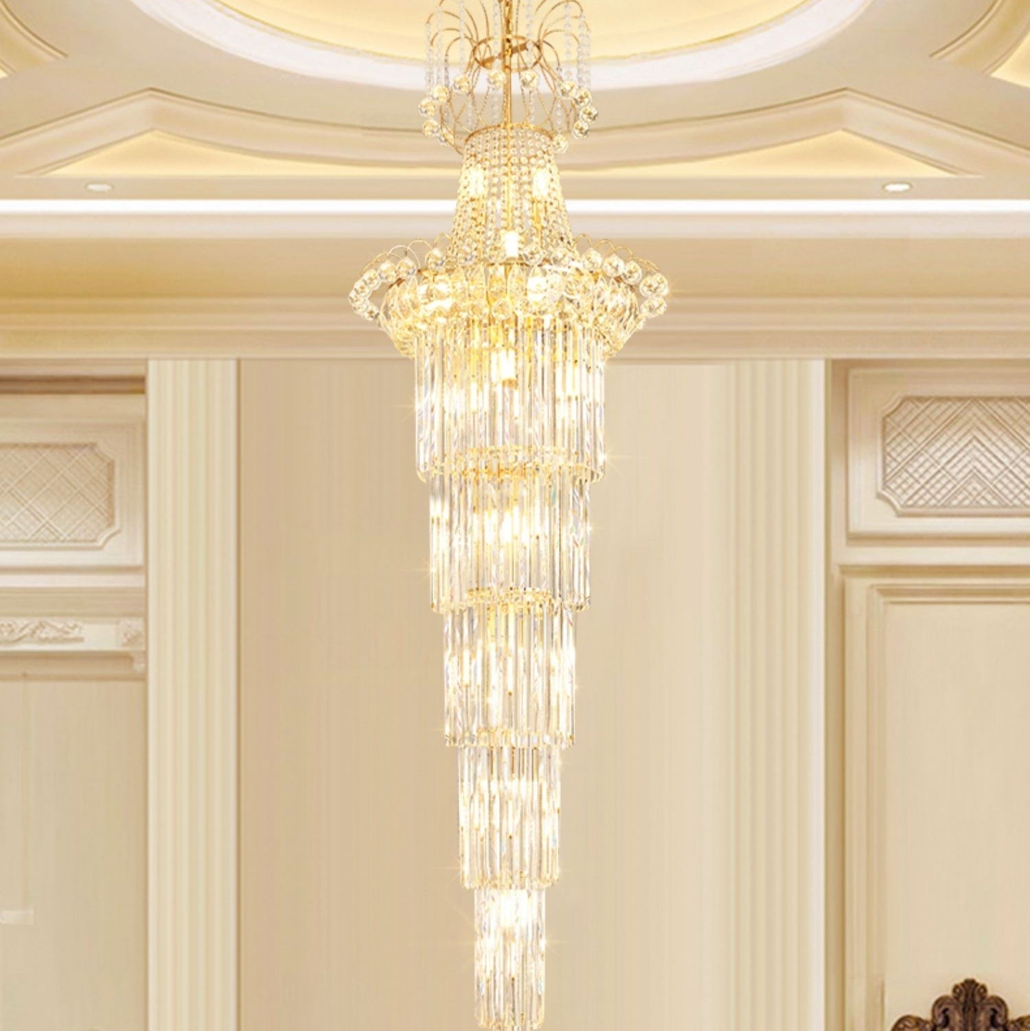 New Style Royal Large Crystal Chandelier Long Ceiling Lighting Fixture For Living Room Staircase/ Entryway - fovolighting