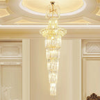 New Style Royal Large Crystal Chandelier Long Ceiling Lighting Fixture For Living Room Staircase/ Entryway - fovolighting