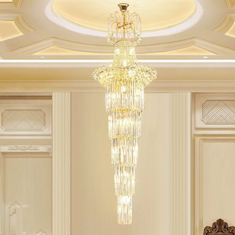 New Style Royal Large Crystal Chandelier Long Ceiling Lighting Fixture For Living Room Staircase/ Entryway - fovolighting