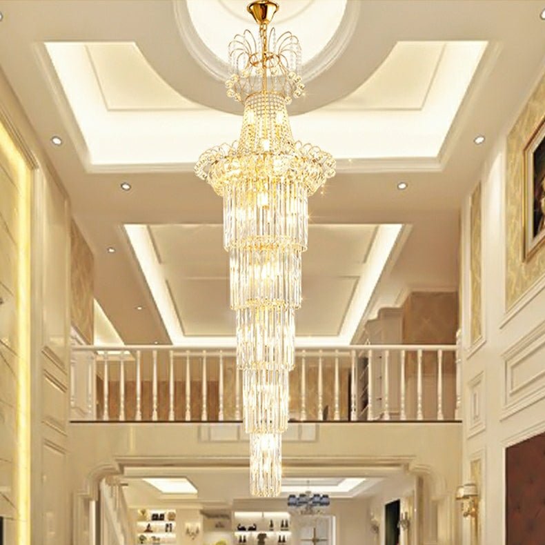 New Style Royal Large Crystal Chandelier Long Ceiling Lighting Fixture For Living Room Staircase/ Entryway - fovolighting