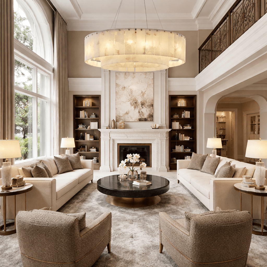 Nonzerad 31" 10 - Light 2 - Tier Alabaster Dining Room Gold Chandelier Pendant Lights - fovolighting