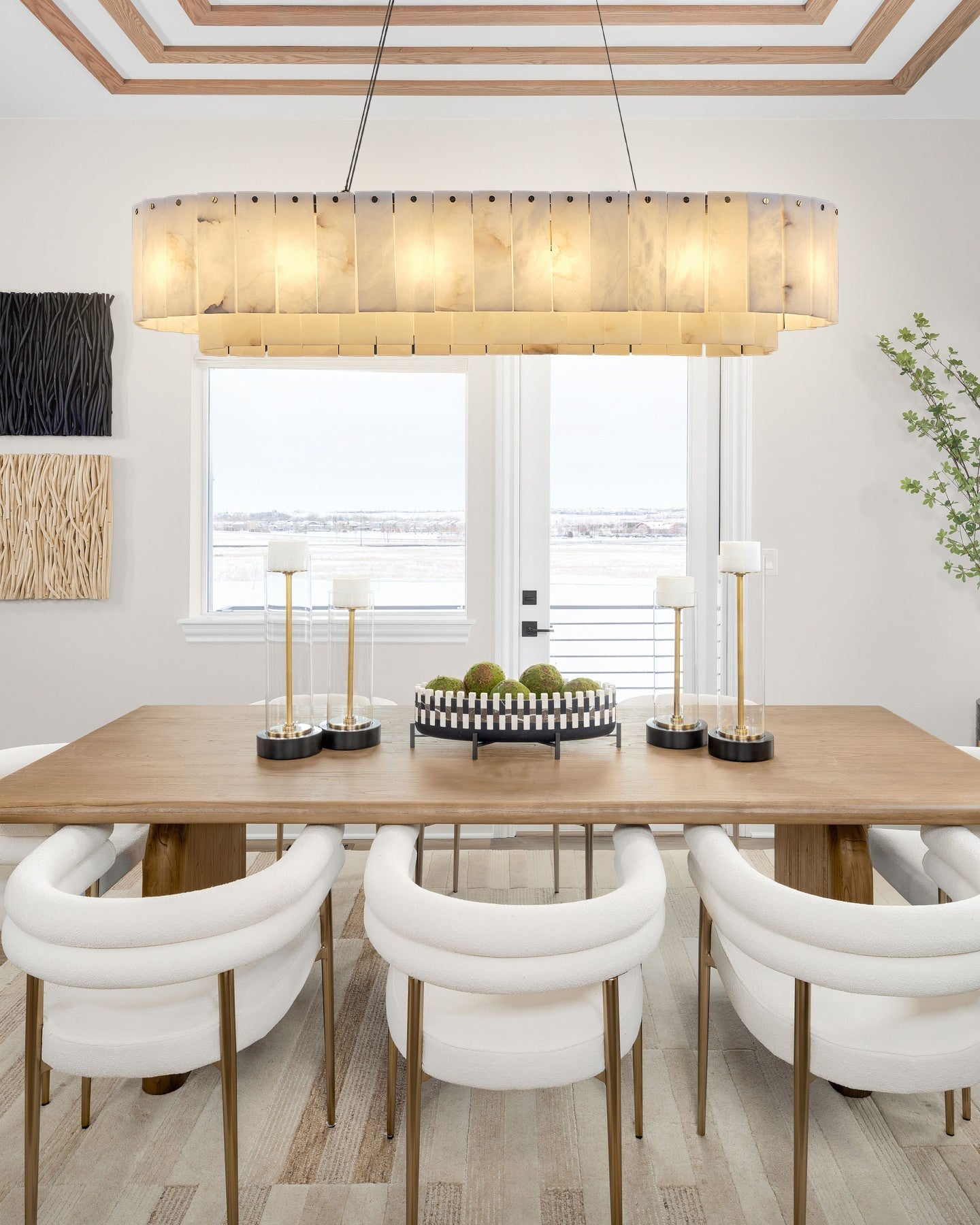 Nonzerad Rectangle Alabaster Dining Room Chandeliers - fovolighting