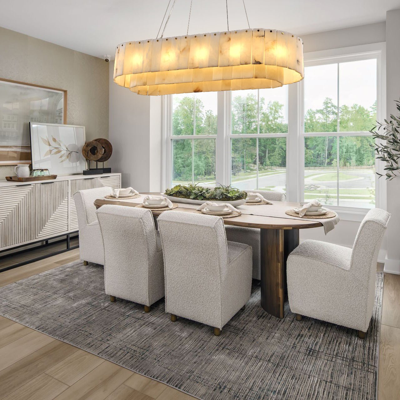Nonzerad Rectangle Alabaster Dining Room Chandeliers - fovolighting