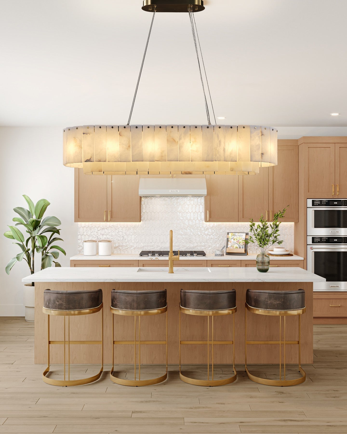 Nonzerad Rectangle Alabaster Dining Room Chandeliers - fovolighting