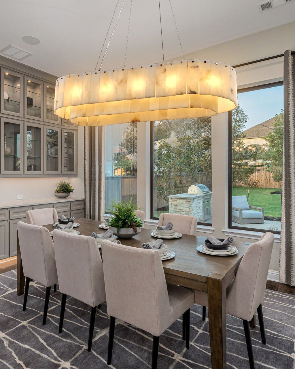 Nonzerad Rectangle Alabaster Dining Room Chandeliers - fovolighting
