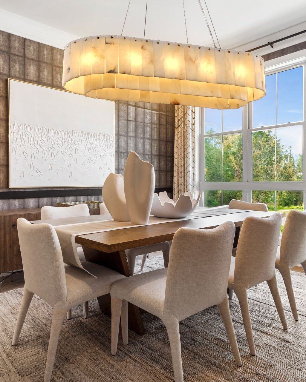 Nonzerad Rectangle Alabaster Dining Room Chandeliers - fovolighting