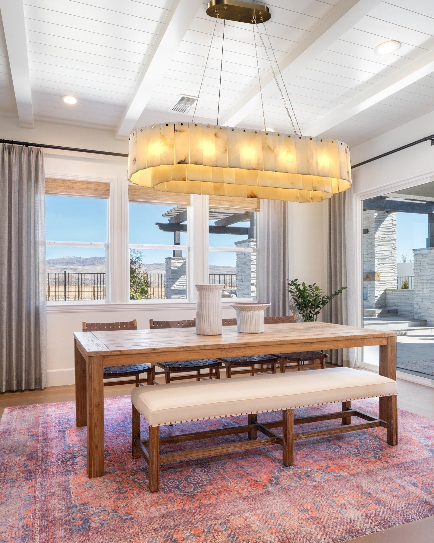 Nonzerad Rectangle Alabaster Dining Room Chandeliers - fovolighting