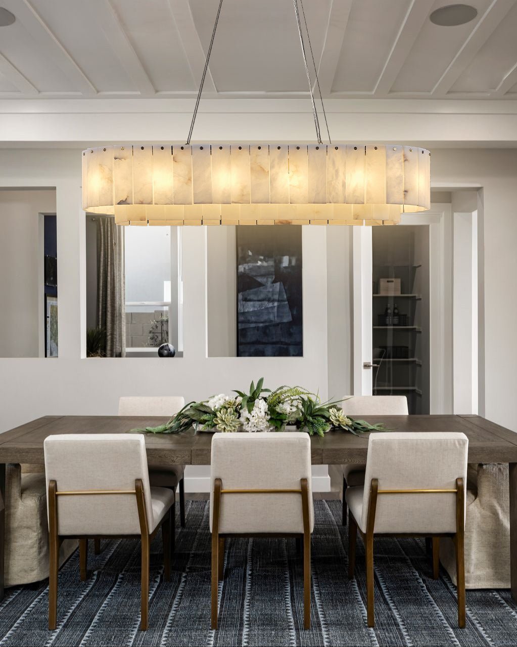 Nonzerad Rectangle Alabaster Dining Room Chandeliers - fovolighting