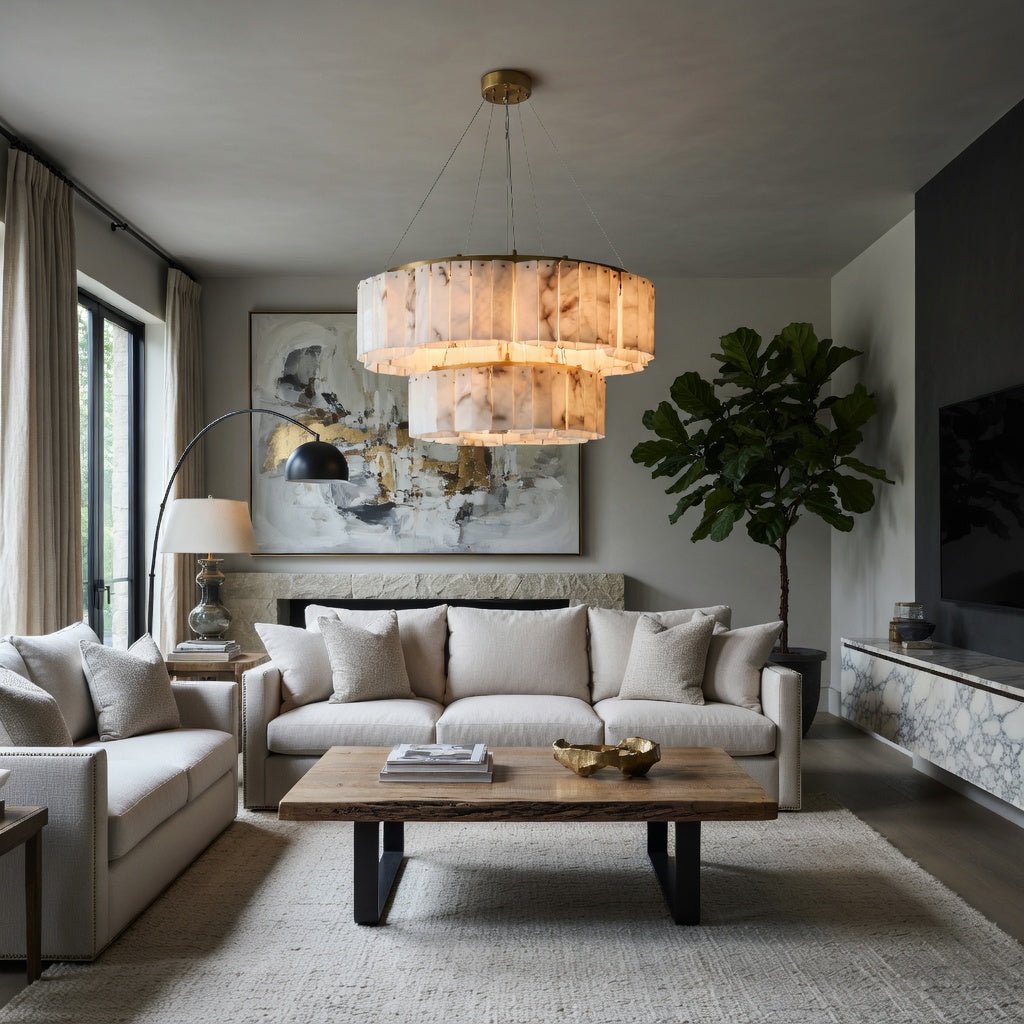 Oakley Two - Tier Layered Marble Chandelier - fovolighting