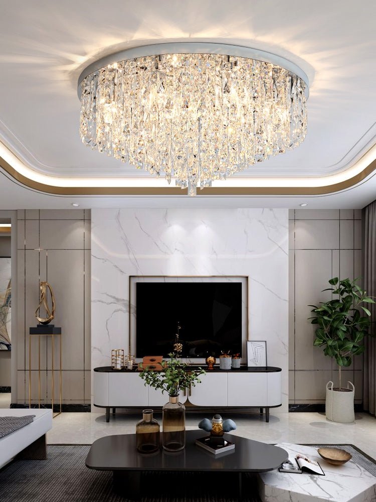 Oversize Luxury Flush Mount Crystal Chandelier for Living Room/Bedroom - fovolighting