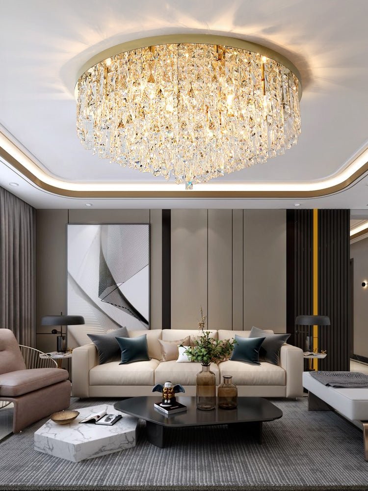 Oversize Luxury Flush Mount Crystal Chandelier for Living Room/Bedroom - fovolighting