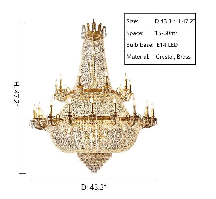 Oversized Luxury Double - layers Golden French Style Crystal Chandelier for Living/Dinning Room/Foyer/Hallway/Staircase - fovolighting