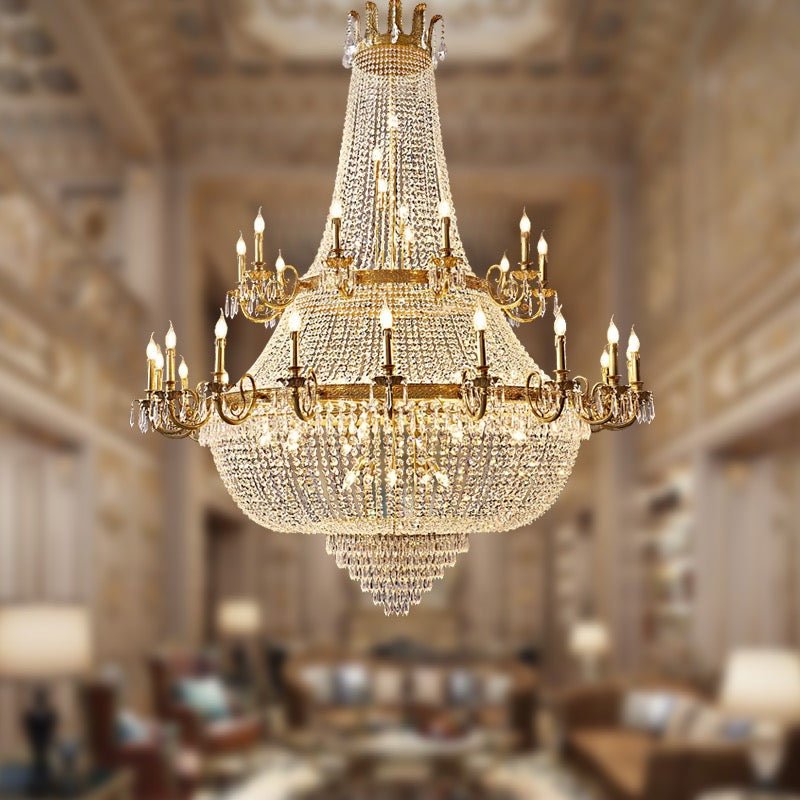 Oversized Luxury Double - layers Golden French Style Crystal Chandelier for Living/Dinning Room/Foyer/Hallway/Staircase - fovolighting