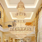 Oversized Luxury Multi - layers Gold Crystal Chandelier For High - ceiling Living Room/Foyer - fovolighting