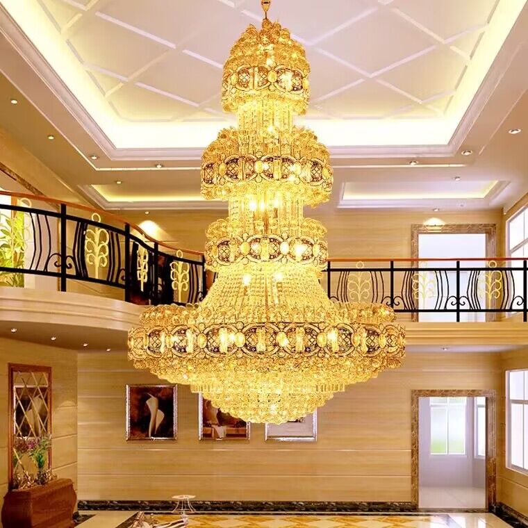 Oversized Luxury Multi - layers Gold Crystal Chandelier For High - ceiling Living Room/Foyer - fovolighting