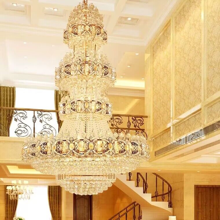 Oversized Luxury Multi - layers Gold Crystal Chandelier For High - ceiling Living Room/Foyer - fovolighting