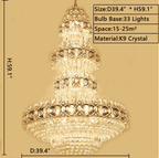 Oversized Luxury Multi - layers Gold Crystal Chandelier For High - ceiling Living Room/Foyer - fovolighting