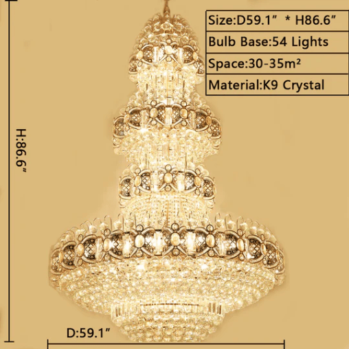 Oversized Luxury Multi - layers Gold Crystal Chandelier For High - ceiling Living Room/Foyer - fovolighting