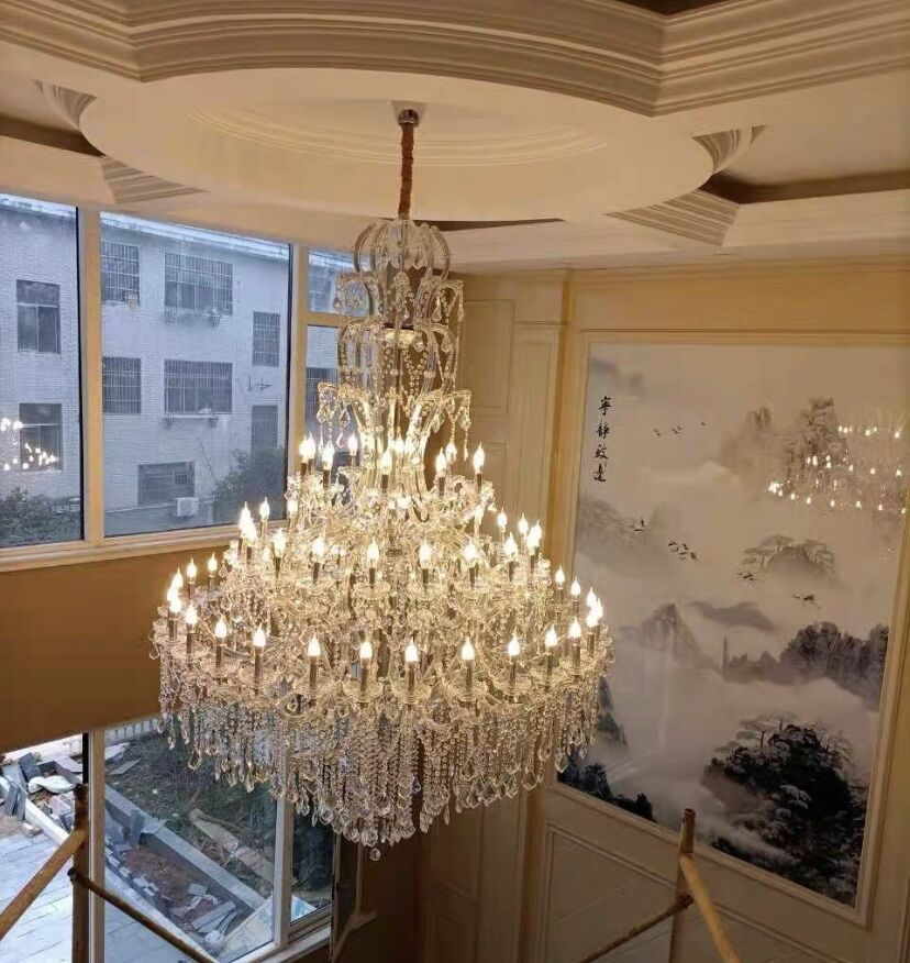 Oversized Luxury Traditional Gold/Chrome Candle Branch Crystal Chandelier for 2 - story/Duplex Buildings - fovolighting