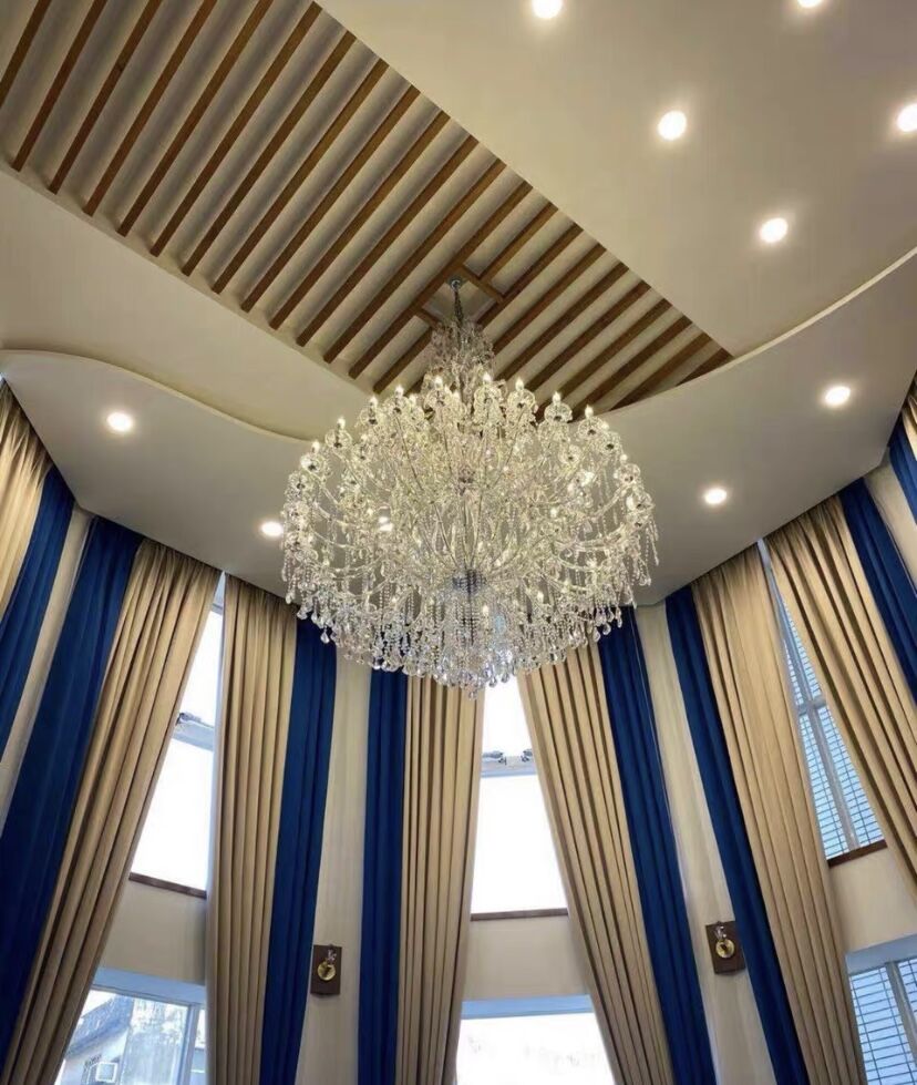 Oversized Luxury Traditional Gold/Chrome Candle Branch Crystal Chandelier for 2 - story/Duplex Buildings - fovolighting
