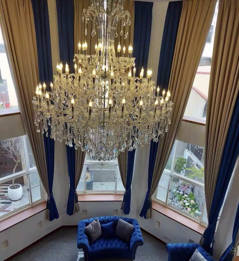 Oversized Luxury Traditional Gold/Chrome Candle Branch Crystal Chandelier for 2 - story/Duplex Buildings - fovolighting