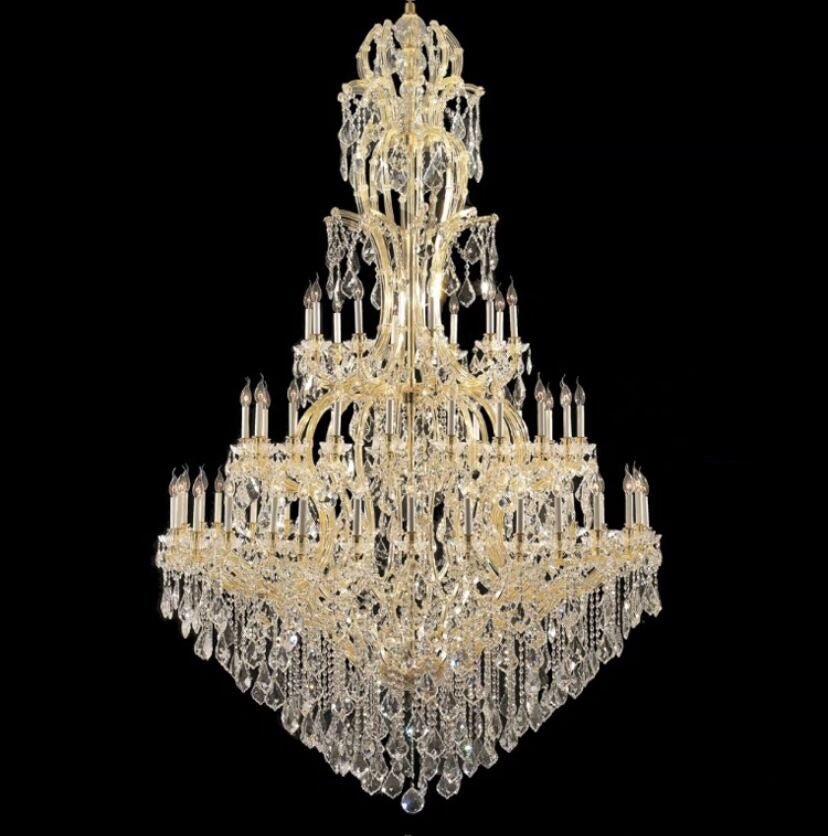 Oversized Luxury Traditional Gold/Chrome Candle Branch Crystal Chandelier for 2 - story/Duplex Buildings - fovolighting