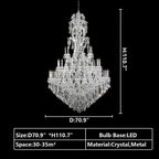 Oversized Luxury Traditional Gold/Chrome Candle Branch Crystal Chandelier for 2 - story/Duplex Buildings - fovolighting