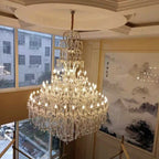 Oversized Luxury Traditional Gold/Chrome Candle Branch Crystal Chandelier for 2 - story/Duplex Buildings - fovolighting