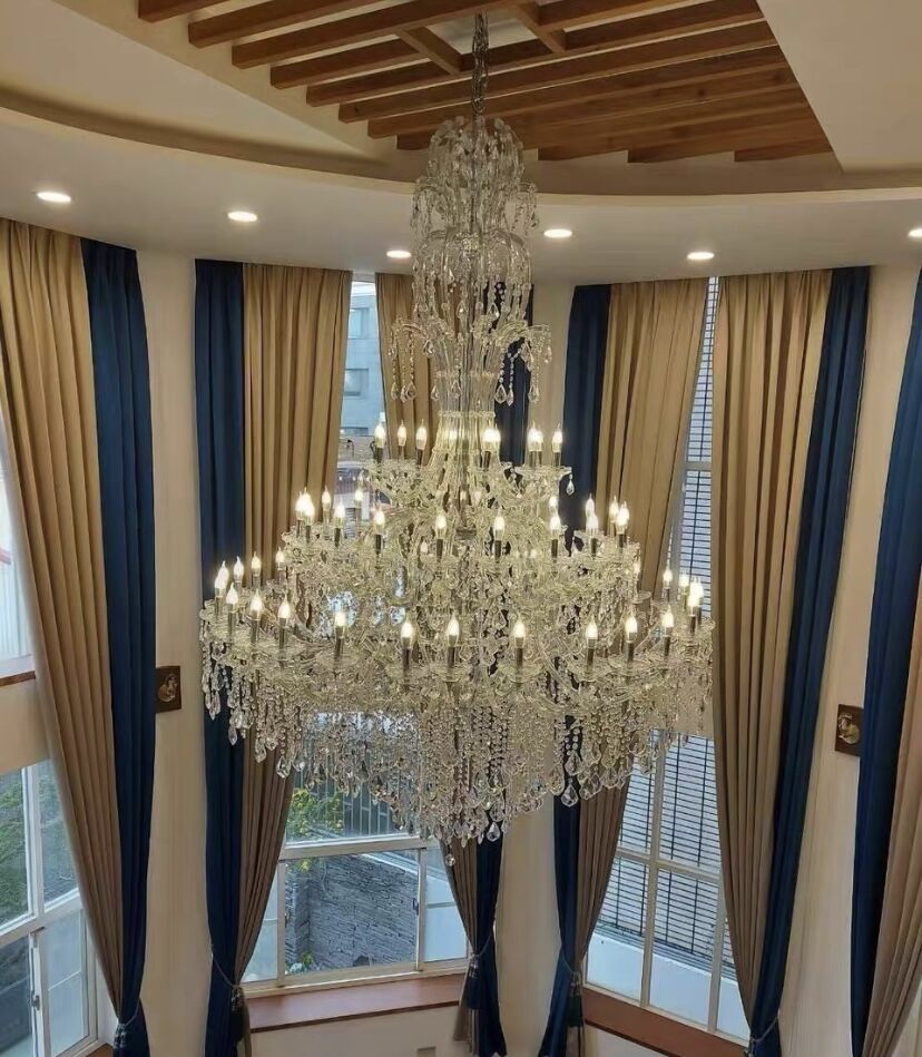 Oversized Luxury Traditional Gold/Chrome Candle Branch Crystal Chandelier for 2 - story/Duplex Buildings - fovolighting