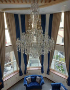 Oversized Luxury Traditional Gold/Chrome Candle Branch Crystal Chandelier for 2 - story/Duplex Buildings - fovolighting