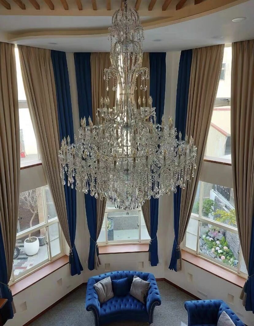 Oversized Luxury Traditional Gold/Chrome Candle Branch Crystal Chandelier for 2 - story/Duplex Buildings - fovolighting