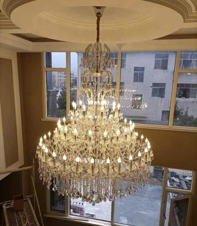 Oversized Luxury Traditional Gold/Chrome Candle Branch Crystal Chandelier for 2 - story/Duplex Buildings - fovolighting