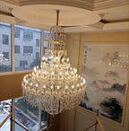 Oversized Luxury Traditional Gold/Chrome Candle Branch Crystal Chandelier for 2 - story/Duplex Buildings - fovolighting