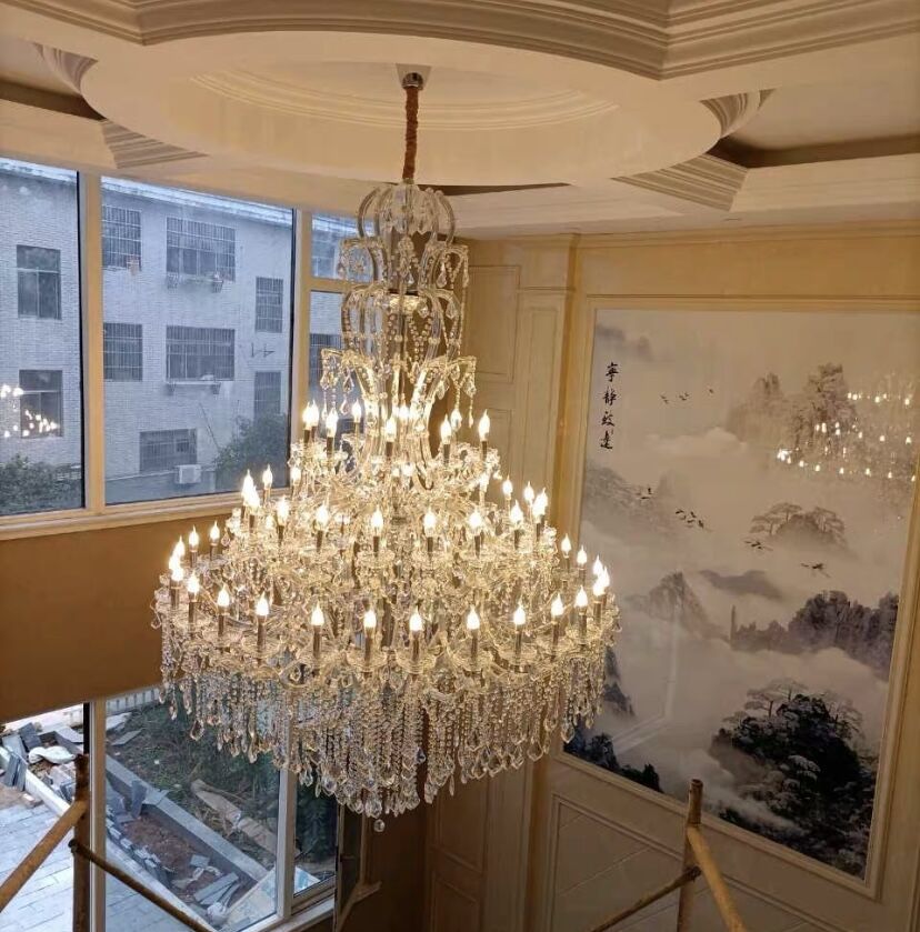 Oversized Luxury Traditional Gold/Chrome Candle Branch Crystal Chandelier for 2 - story/Duplex Buildings - fovolighting