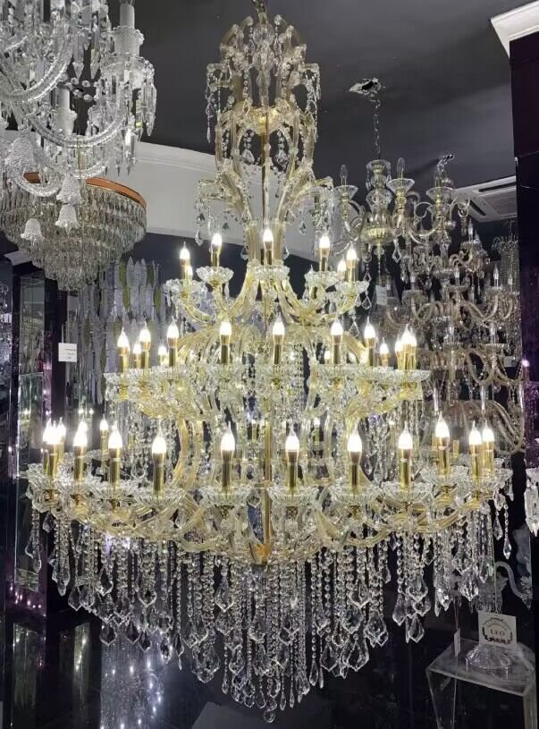 Oversized Luxury Traditional Gold/Chrome Candle Branch Crystal Chandelier for 2 - story/Duplex Buildings - fovolighting