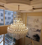 Oversized Luxury Traditional Gold/Chrome Candle Branch Crystal Chandelier for 2 - story/Duplex Buildings - fovolighting