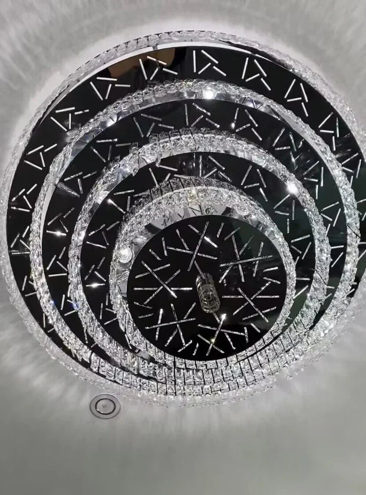 Oversized Modern Creative Flush Mount Round Multi - layers Crystal Pendant Chandelier for Living/Dining Room/Hallway - fovolighting