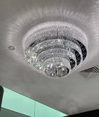 Oversized Modern Creative Flush Mount Round Multi - layers Crystal Pendant Chandelier for Living/Dining Room/Hallway - fovolighting
