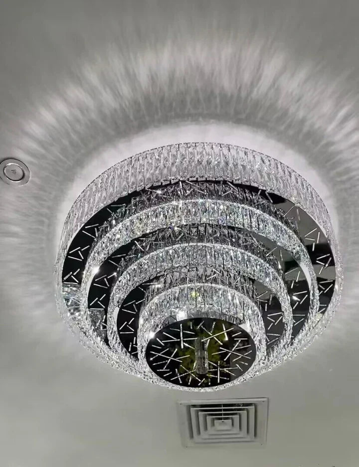 Oversized Modern Creative Flush Mount Round Multi - layers Crystal Pendant Chandelier for Living/Dining Room/Hallway - fovolighting