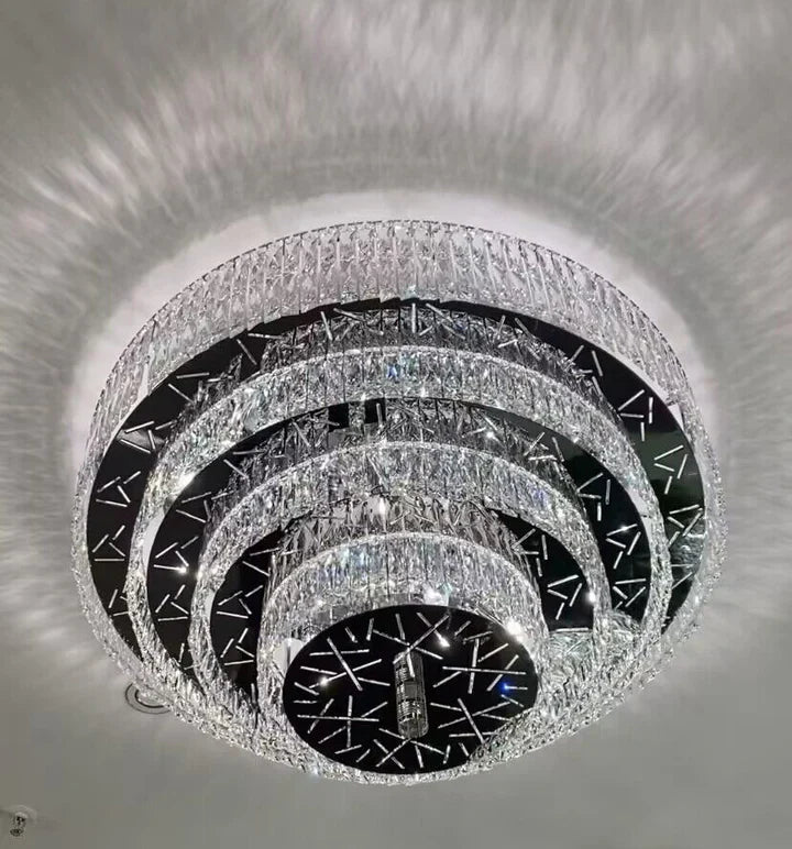 Oversized Modern Creative Flush Mount Round Multi - layers Crystal Pendant Chandelier for Living/Dining Room/Hallway - fovolighting