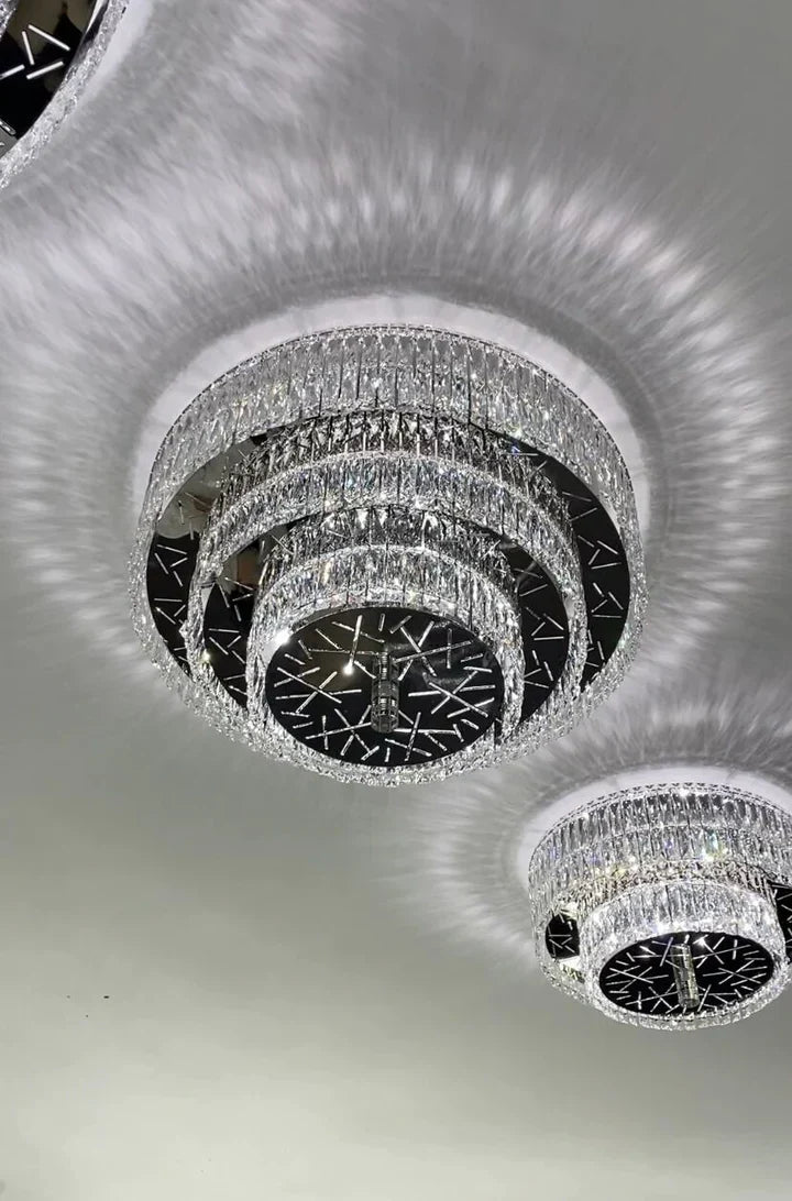 Oversized Modern Creative Flush Mount Round Multi - layers Crystal Pendant Chandelier for Living/Dining Room/Hallway - fovolighting