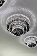 Oversized Modern Creative Flush Mount Round Multi - layers Crystal Pendant Chandelier for Living/Dining Room/Hallway - fovolighting