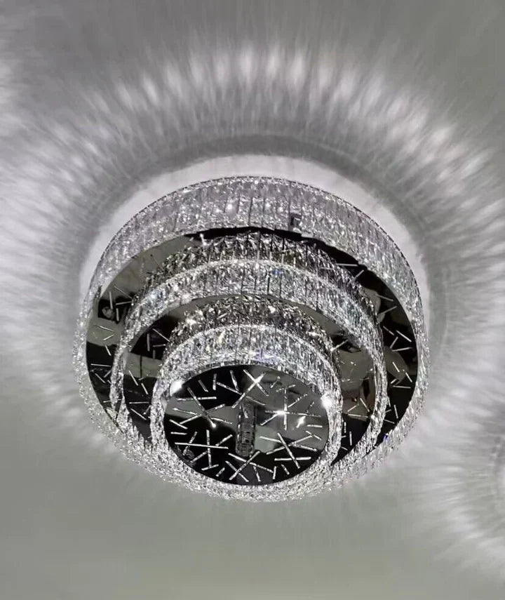 Oversized Modern Creative Flush Mount Round Multi - layers Crystal Pendant Chandelier for Living/Dining Room/Hallway - fovolighting