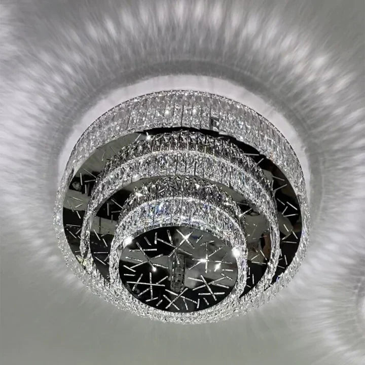 Oversized Modern Creative Flush Mount Round Multi - layers Crystal Pendant Chandelier for Living/Dining Room/Hallway - fovolighting