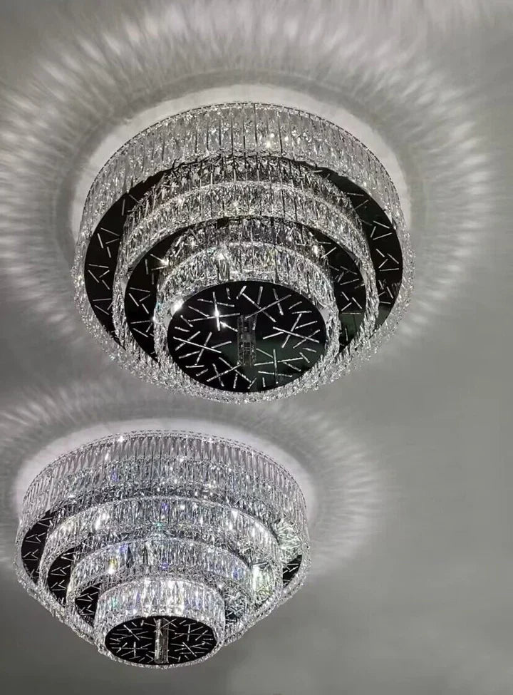 Oversized Modern Creative Flush Mount Round Multi - layers Crystal Pendant Chandelier for Living/Dining Room/Hallway - fovolighting