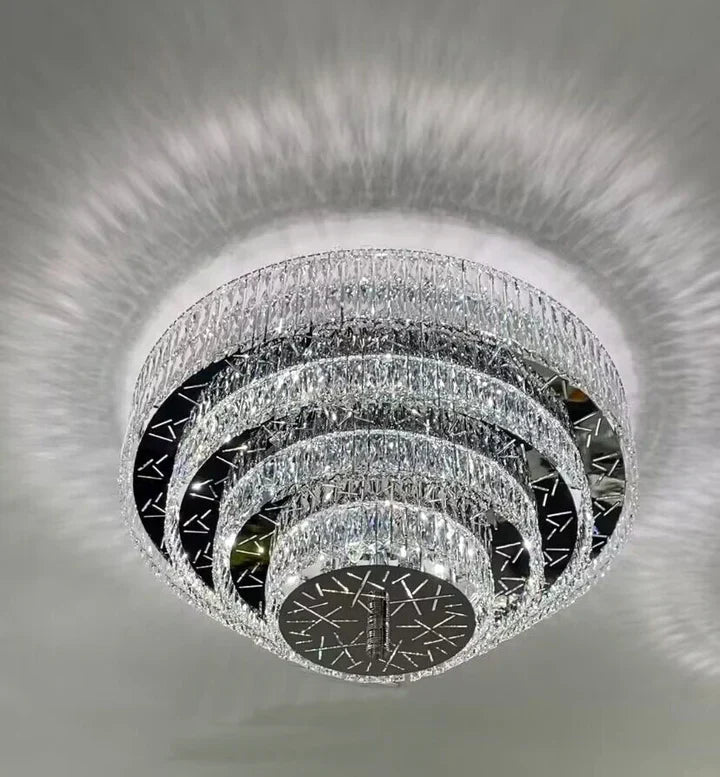 Oversized Modern Creative Flush Mount Round Multi - layers Crystal Pendant Chandelier for Living/Dining Room/Hallway - fovolighting