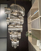 Oversized Modern Designer Creative Multi - tiered Luxury Spiral Crystal Chandelier For High - ceiling Foyer/Entryway/Hallway - fovolighting