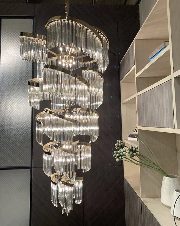 Oversized Modern Designer Creative Multi - tiered Luxury Spiral Crystal Chandelier For High - ceiling Foyer/Entryway/Hallway - fovolighting