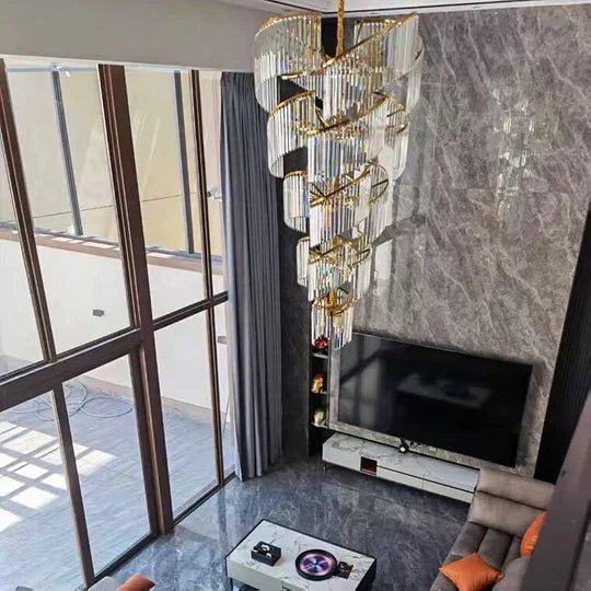 Oversized Modern Designer Creative Multi - tiered Luxury Spiral Crystal Chandelier For High - ceiling Foyer/Entryway/Hallway - fovolighting